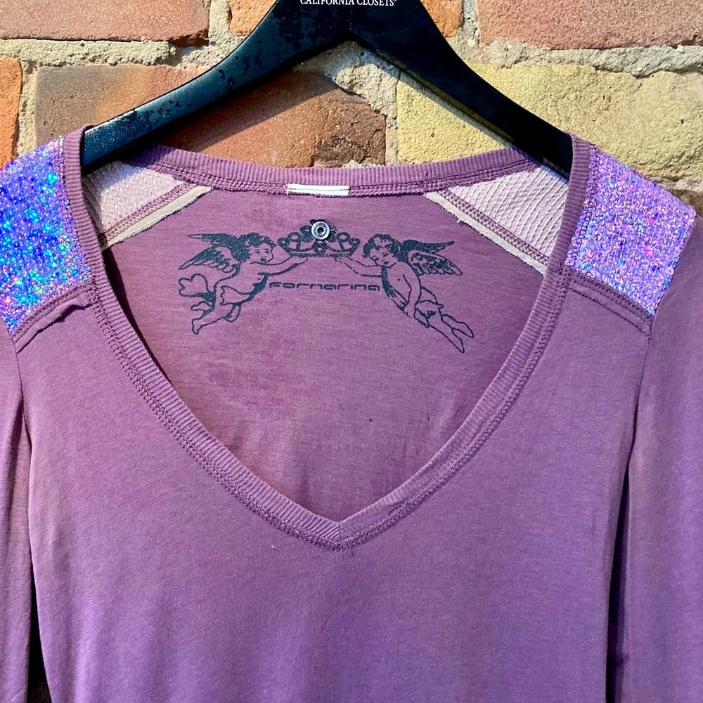 Vintage Y2K style Fornarina Long Sleeve Sequined Purple Top.  Size: Small